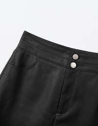 Front Button High Waist Faux Leather Mini Skirt