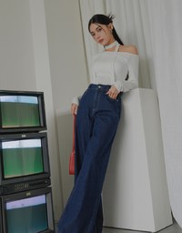 Classic Jeans Denim High Waist Wide Pants Culottes