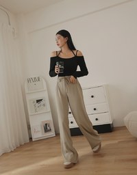 Hidden Placket Lightweight Drawstring High Waisted Wide Pants Culottes