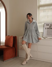 Corduroy Button Up Tiered Mini Dress