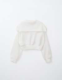 Soft Knit Sailor Collar Zipper Cropped Jacket