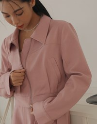 Classic Plain Collared Neck Zip Up Jacket