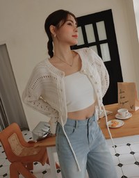 Pearl Button Drawstring Knit Top