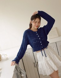 Pearl Button Drawstring Knit Top