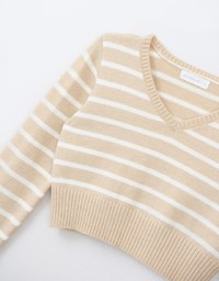 V Neck Striped Long Sleeve Knit Top