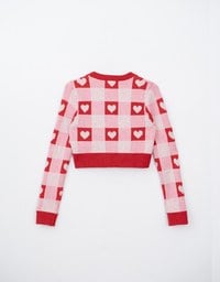 Heart Shape Checkered Button Front Knit Top