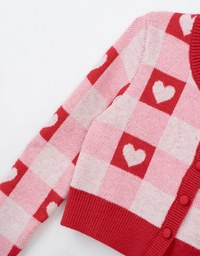 Heart Shape Checkered Button Front Knit Top