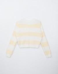 Fluffy Crew Neck Button Up Striped Knitted Top