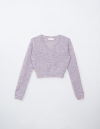 Long Sleeve V Neck Knitted Cropped Top