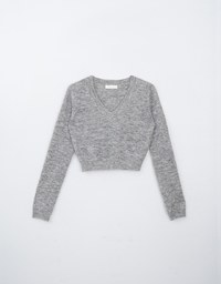 Long Sleeve V Neck Knitted Cropped Top