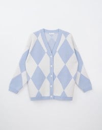 Argyle Printed Button Up Knitted Cardigan