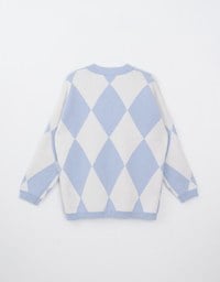 Argyle Printed Button Up Knitted Cardigan