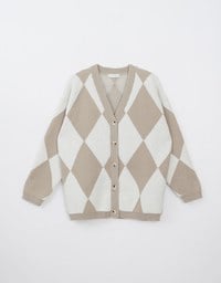 Argyle Printed Button Up Knitted Cardigan