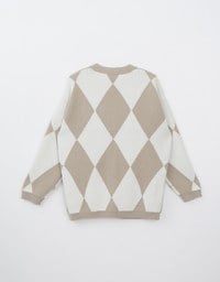 Argyle Printed Button Up Knitted Cardigan