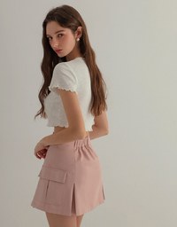 Sheer Lace Bow Embellished Ruffle Hem Cropped Top