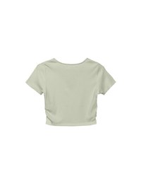 V Neck Side Ruched Ribbed Short Sleeve Top