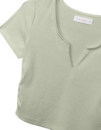 V Neck Side Ruched Ribbed Short Sleeve Top