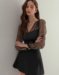 Long Sleeve Front Sheer Patchwork Padded Top