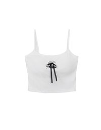 Cherry Graphic Embroidery  Ribbed Cami Padded Bra Top