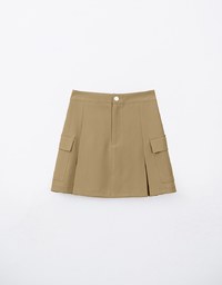 Solid A Line Pleated Mini Skirt With Pockets Details