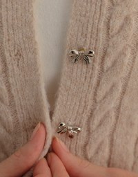 Bow-Knot Buttoned Cable Knit Cardigan