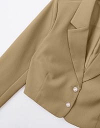 Solid Cropped Blazer with Shoulder Pads