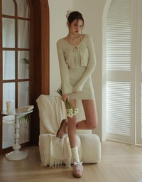 Halter Neck Bodycon Knitted Dress With Solid Color Cardigan Set Wear