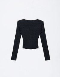 Front Hollow Out Button Up Split Hem Knitted Top