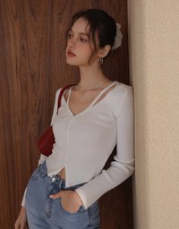 Front Hollow Out Button Up Split Hem Knitted Top