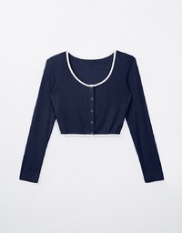 Color Block Press Button Round Neck Top