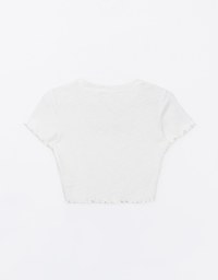 Sheer Lace Bow Embellished Ruffle Hem Cropped Top