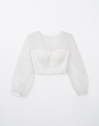 Long Sleeve Front Sheer Patchwork Padded Top