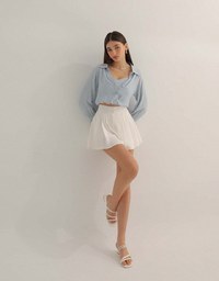 Faux 2 Piece Open Collar Cropped Blouse With Basic Camisole Set Wear