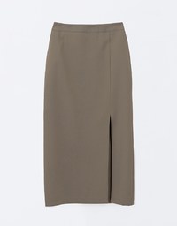 Padded Side Hips Suit Fabric Midi Skirt with Slit Perfect Body Curves