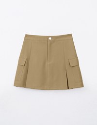 Solid A Line Pleated Mini Skirt With Pockets Details