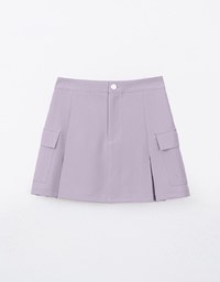 Solid A Line Pleated Mini Skirt With Pockets Details