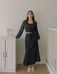 Embossed Knit Drawstring Waist Maxi Skirt