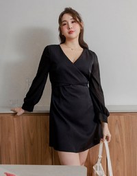 Long Sleeve Cross Front Mini Dress