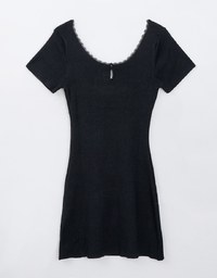 Solid Color Lace Trim Knit Mini Dress