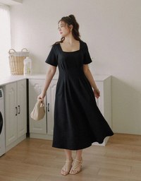 AIRY HOURGLASS Square Neck Ruched A Line Maxi Dress