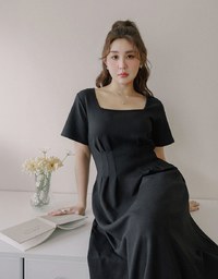 AIRY HOURGLASS Square Neck Ruched A Line Maxi Dress