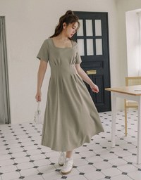 AIRY HOURGLASS Square Neck Ruched A Line Maxi Dress