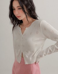 Heart Shaped Hollow Out Button Up Knit Cardigan