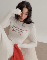 Long Sleeve Letter Printed Cropped Top