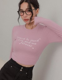 Long Sleeve Letter Printed Cropped Top