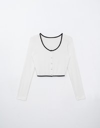 Color Block Press Button Round Neck Top