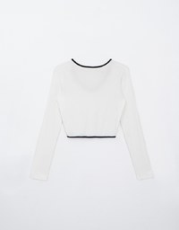 Color Block Press Button Round Neck Top