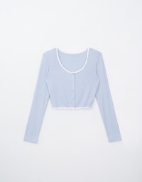 Color Block Press Button Round Neck Top