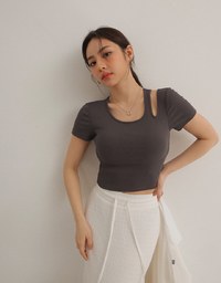 Plain Asymmetric Cut Out Padded Crop Top