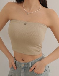 Air Space Logo Embroidered Ribbed Cropped Padded Tube Top